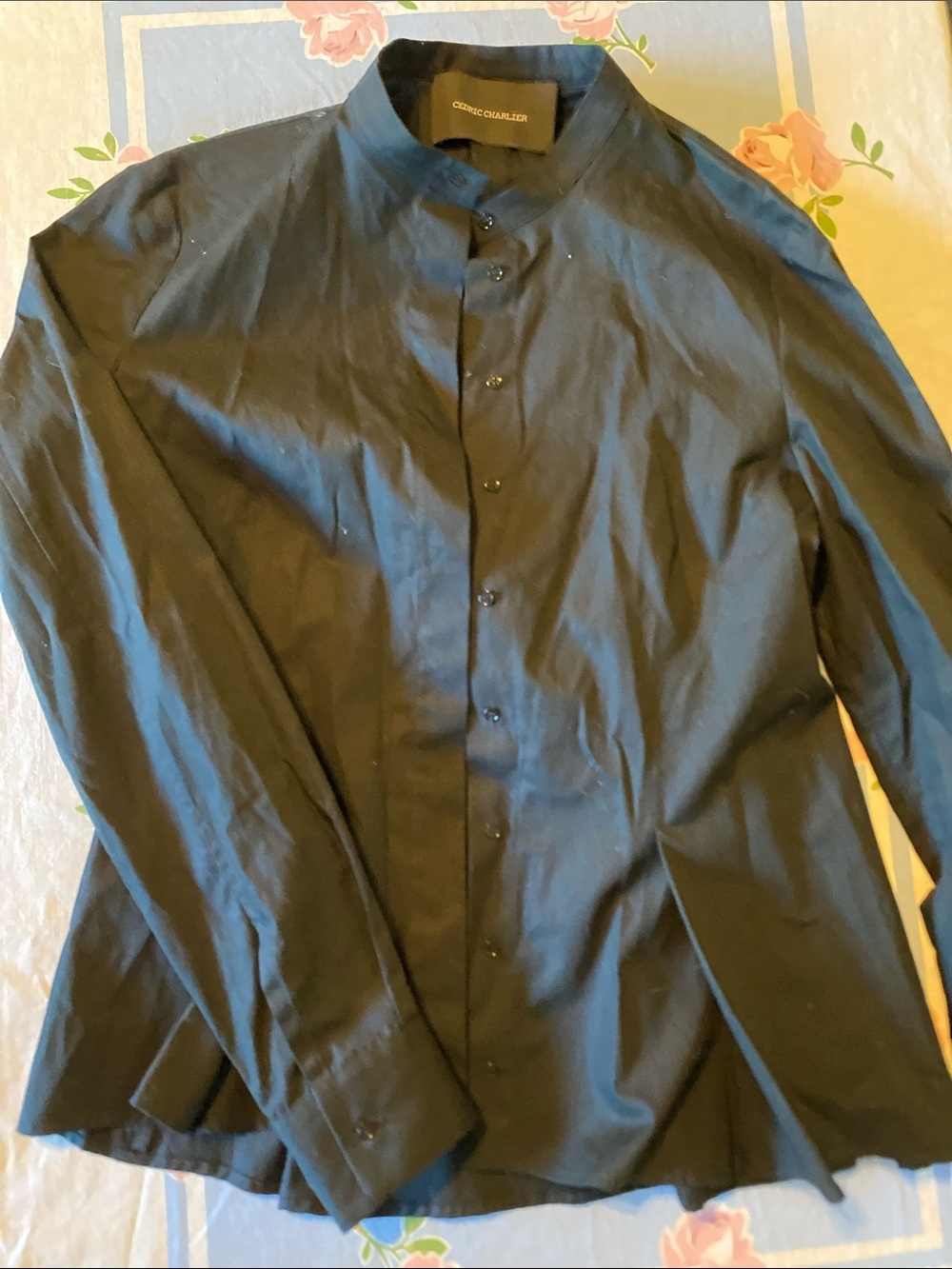 Black Mandarin Collar Women's Blouse by COSMICCHARLER
